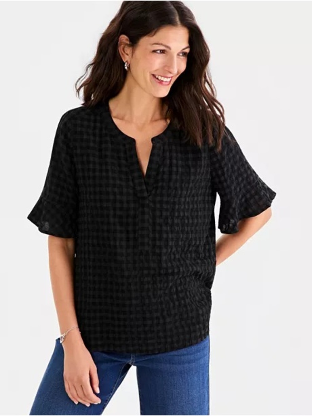 Style & Co Women's Seersucker Split-Neck Popover Top